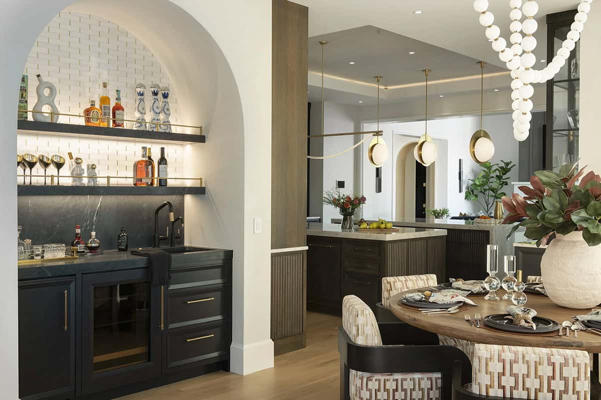 transitional style wet bar