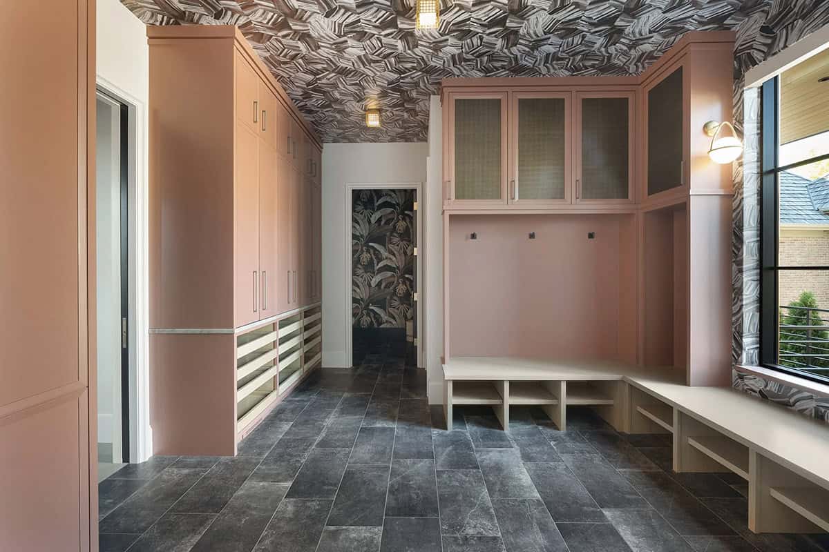 transitional style mudroom