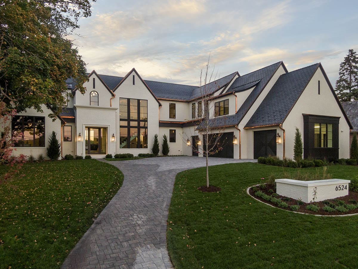 transitional style lake house exterior