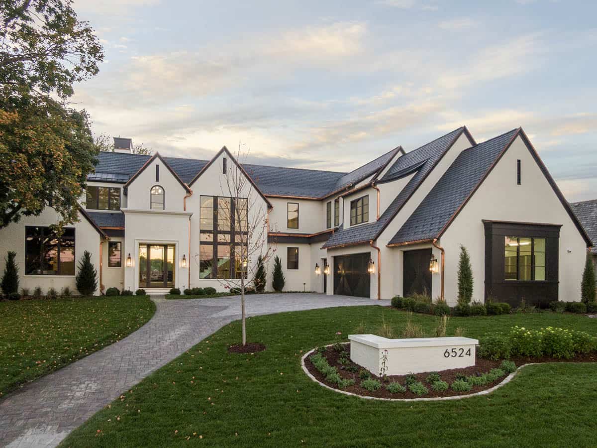 transitional style lake house exterior