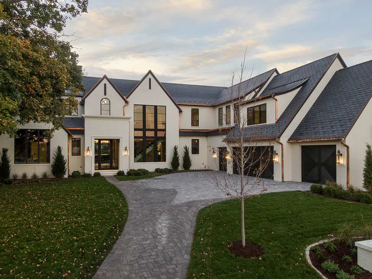 transitional style lake house exterior