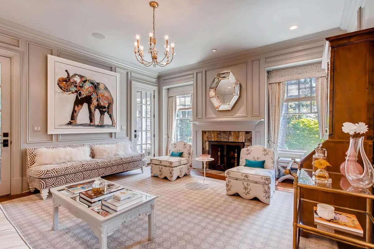 traditonal style living room with a fireplace