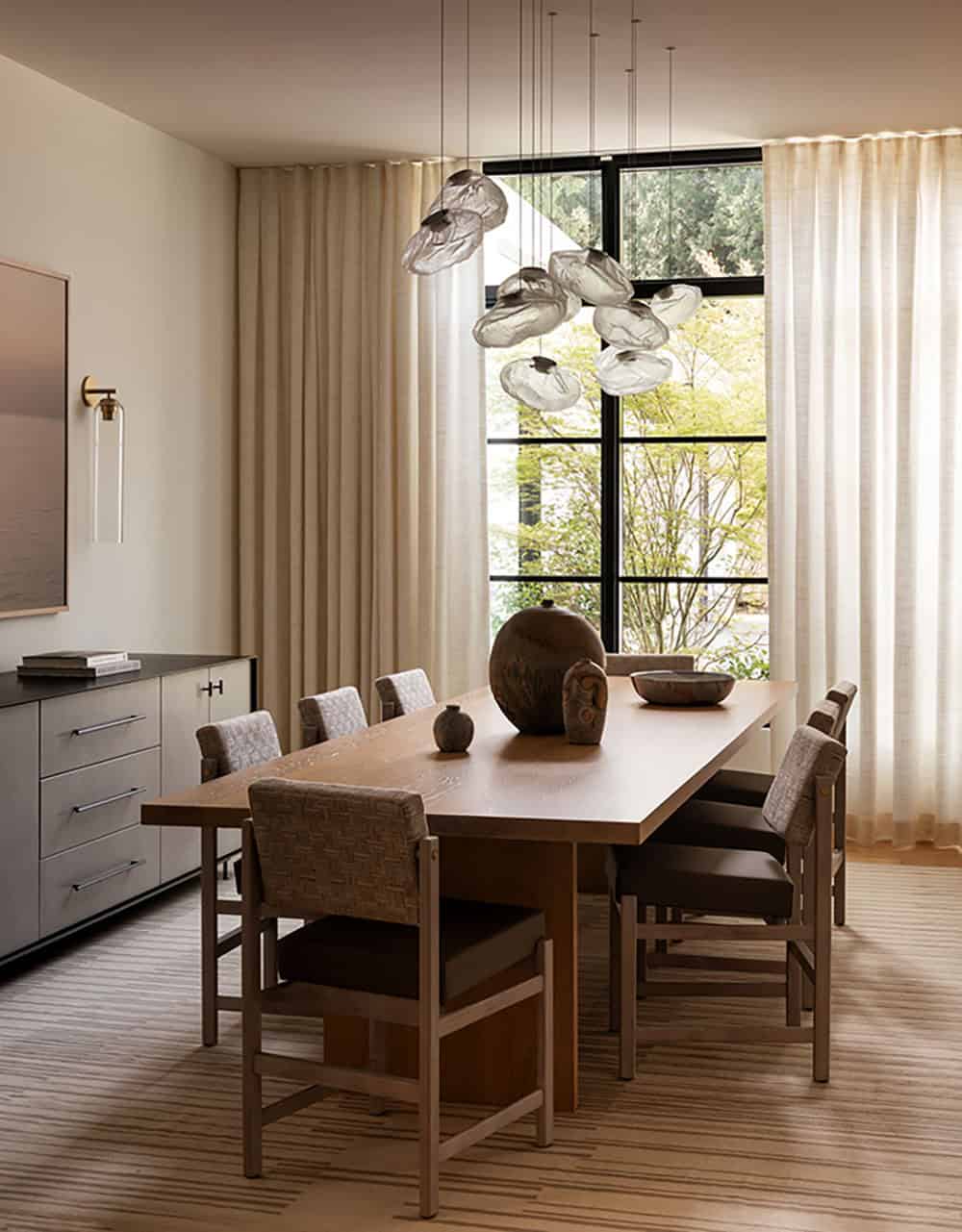 contemporary formal dining room with a large window