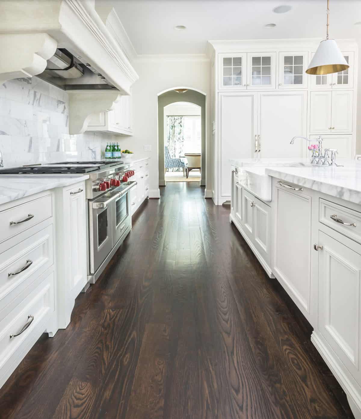 Traditional French Country kitchen with custom cabinetry, center island, and wooden flooring, Belle Meade Nashville