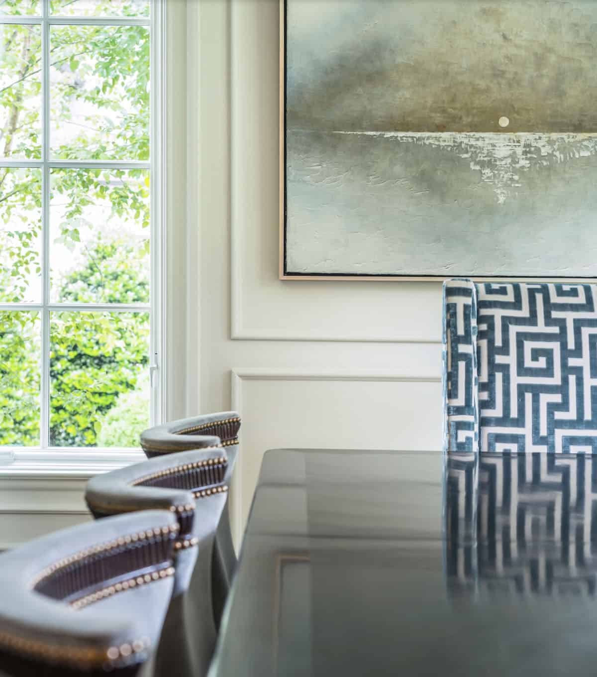 Traditional French Country dining room table detail with fine tableware and centerpiece, Nashville Tennessee