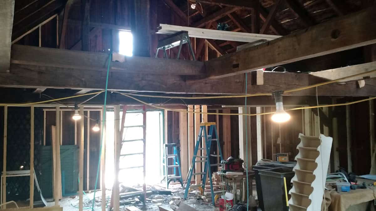 barn interior during renovation construction