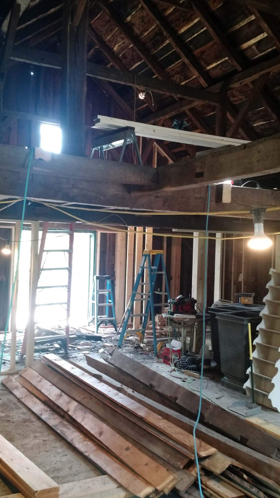 barn interior during renovation construction