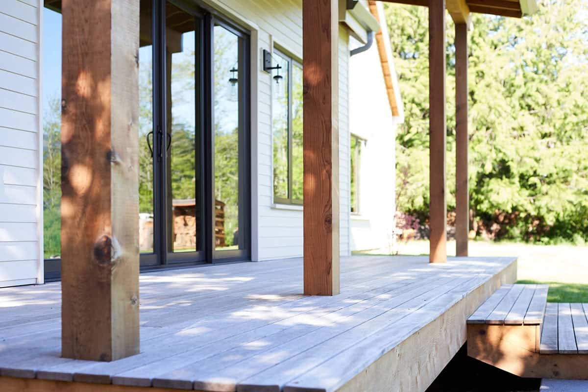 Close-up detail of NorthShore Residence deck construction showing material quality and railing design