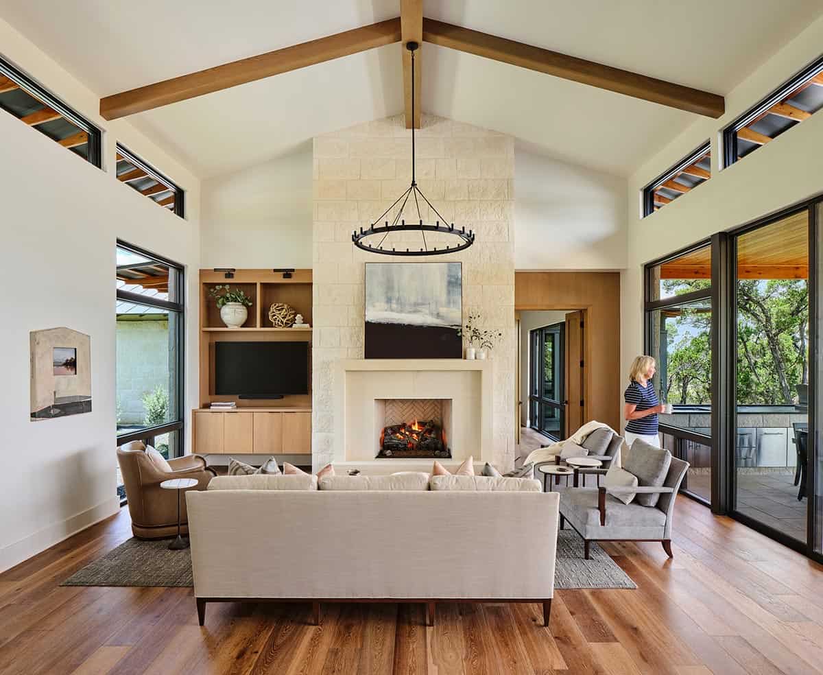 Contemporary Living Room with a fireplace