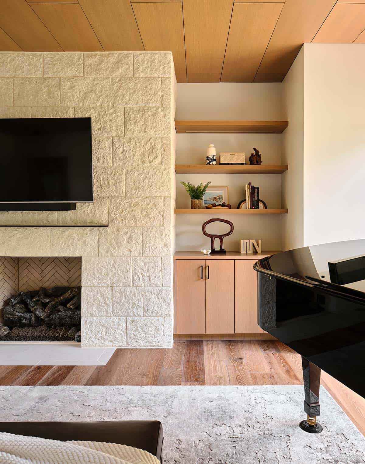 Contemporary Living Room with a fireplace