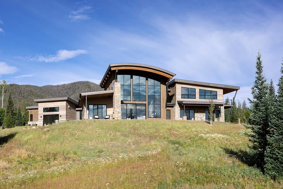 mountain contemporary home exterior backyard view