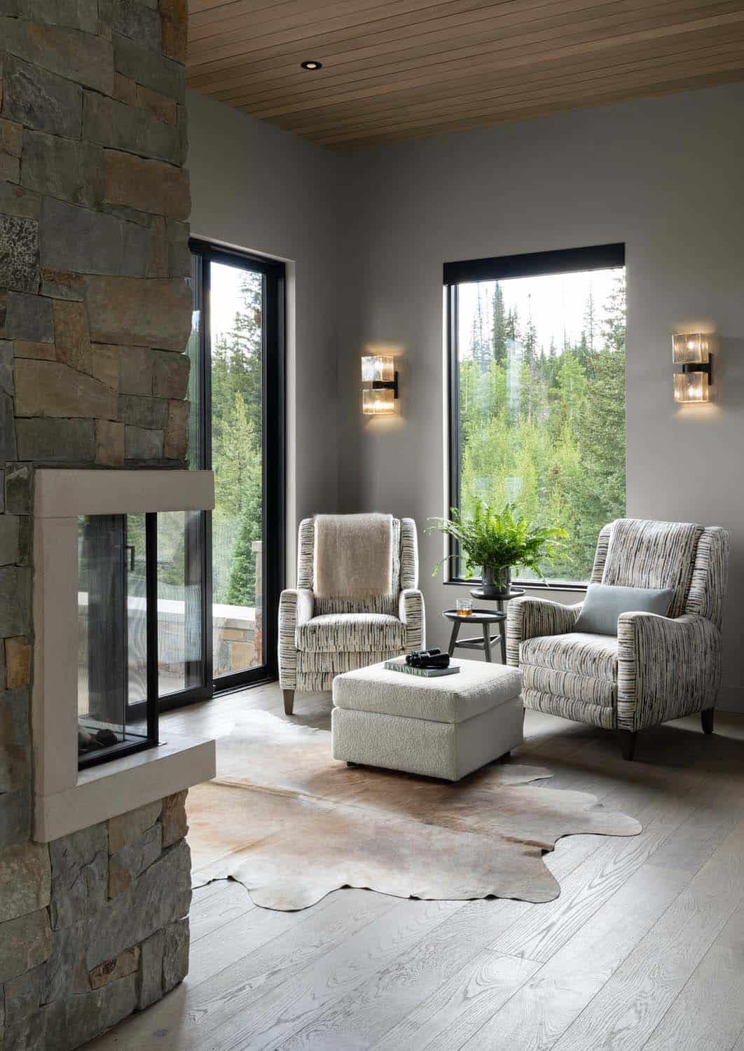 contemporary living room with a fireplace