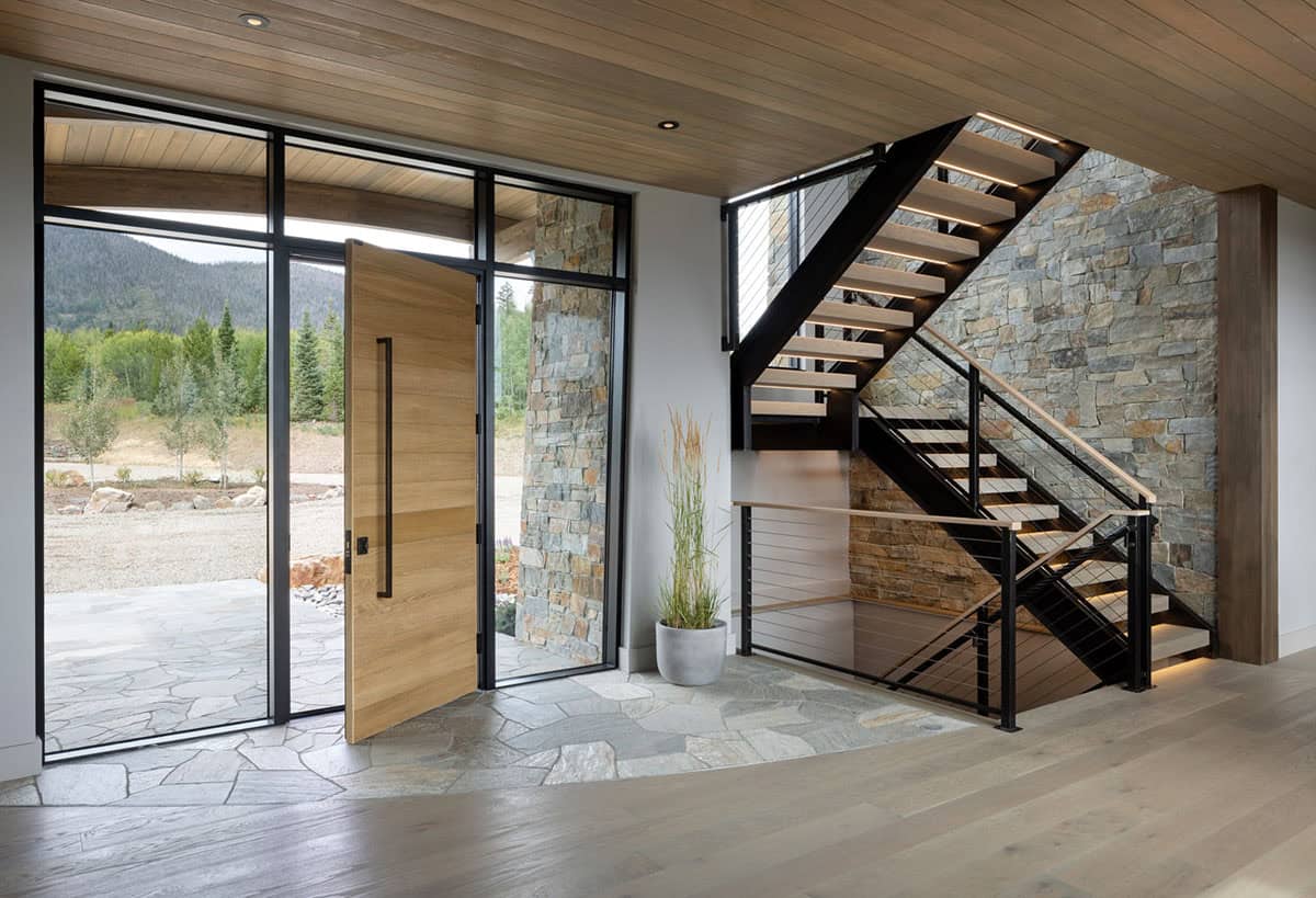 contemporary mountain home entry with a staircase