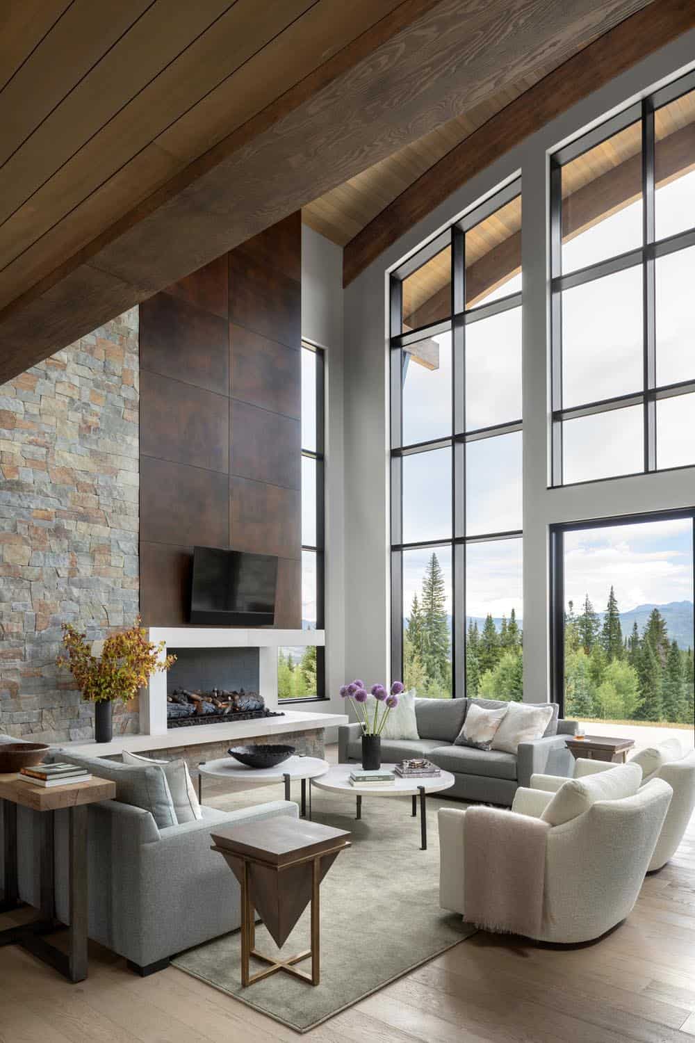 contemporary living room with a fireplace