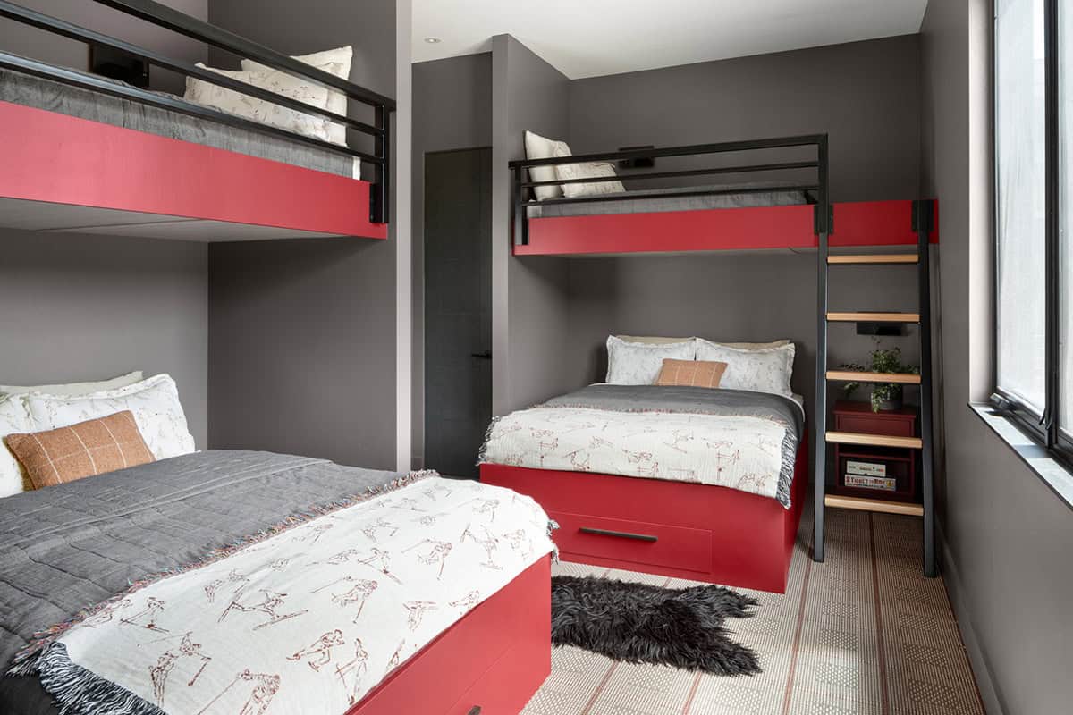contemporary bunk bedroom with ladders