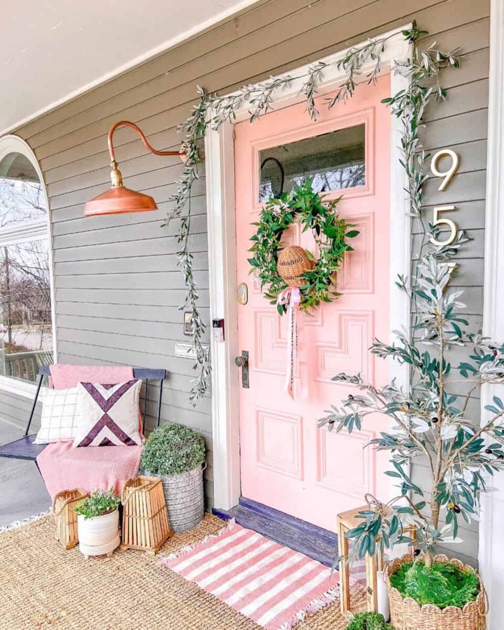 spring decorated porch entry
