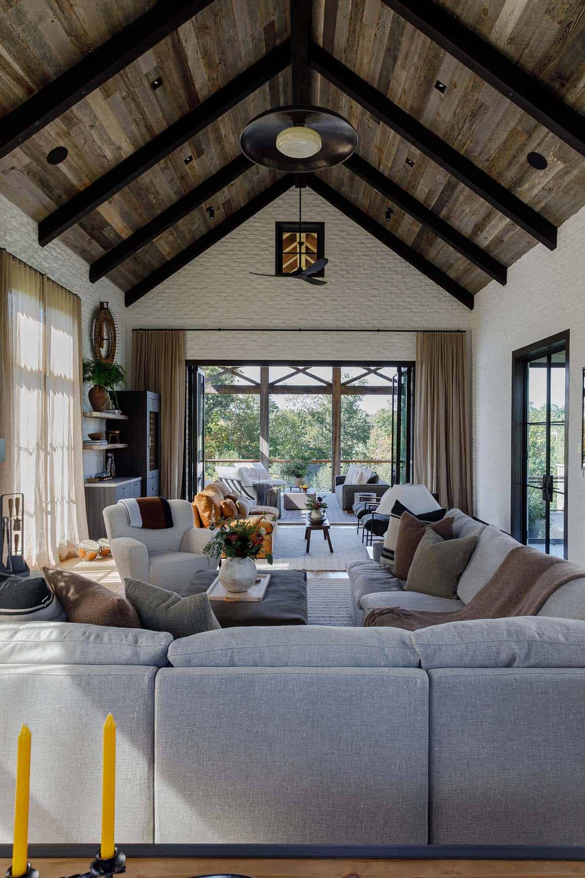 rustic modern living room with a large sectional sofa