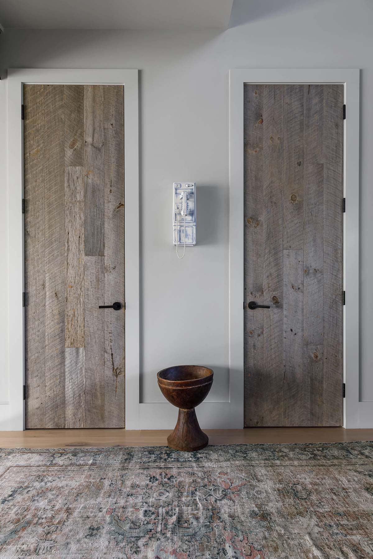 rustic modern hallway with two doors