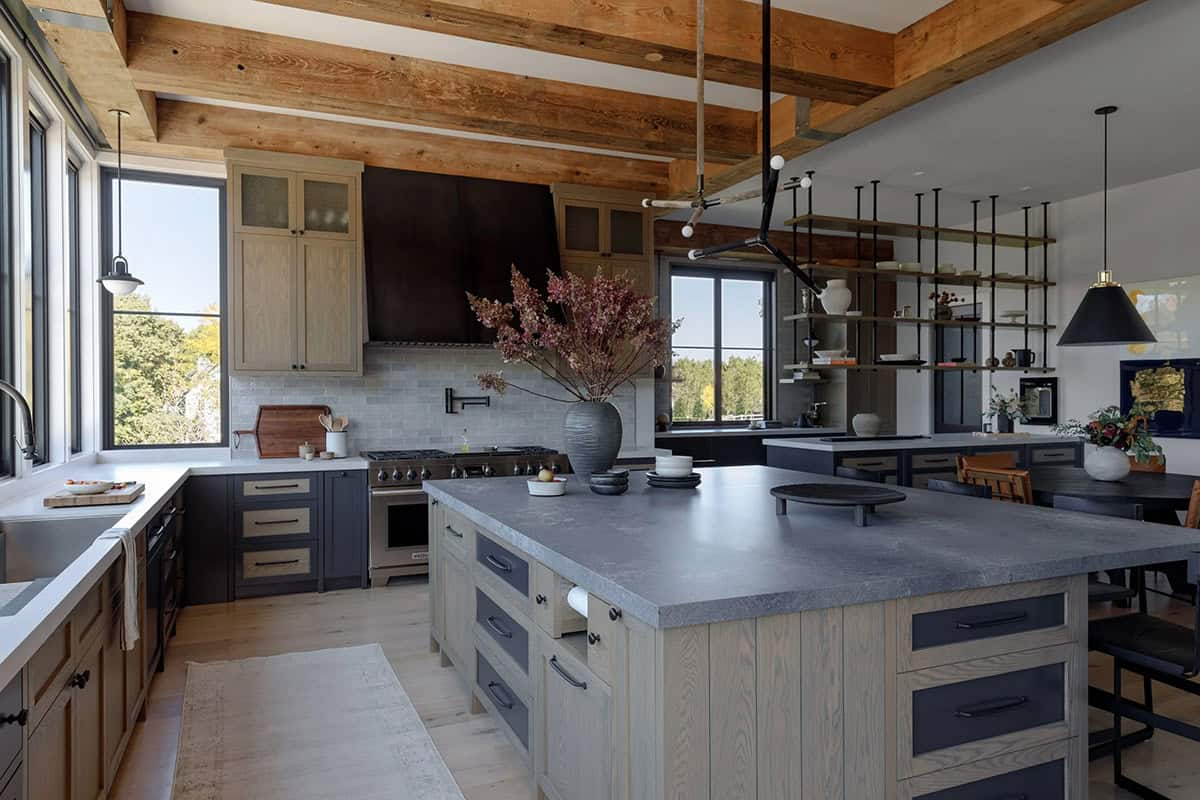 rustic modern kitchen with a large island