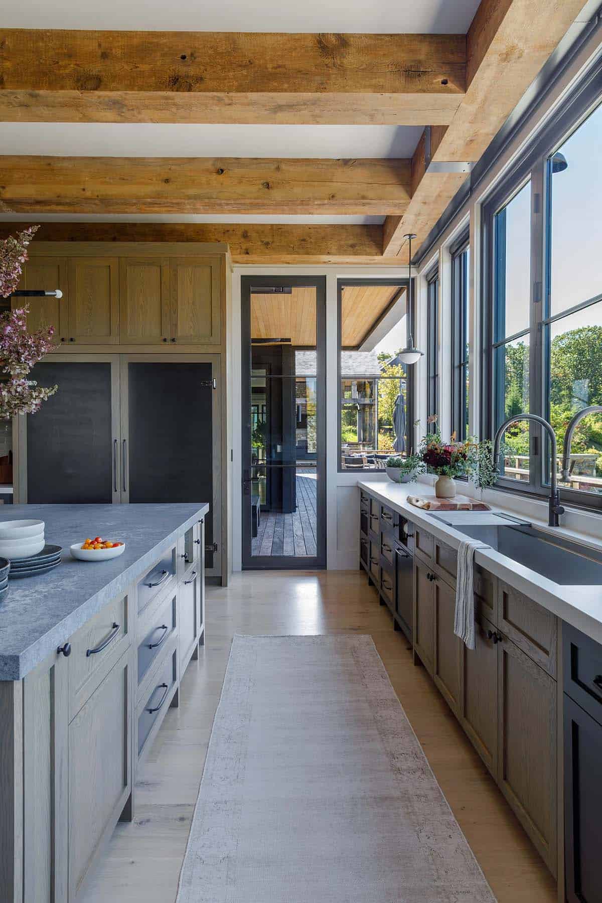 rustic modern kitchen with large windows