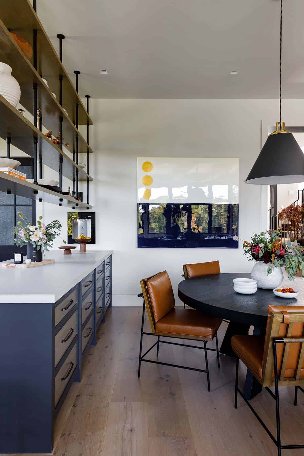 rustic modern breakfast nook with a built-in cabinet