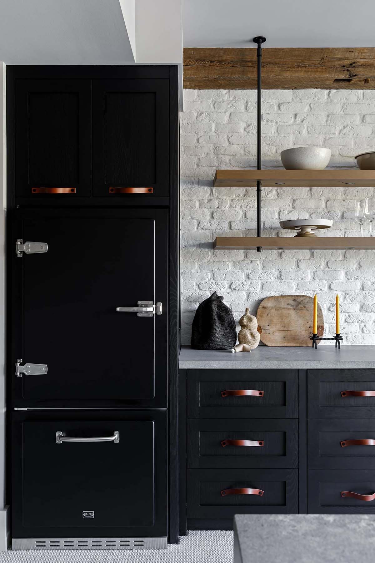 rustic modern home bar with floating shelves 