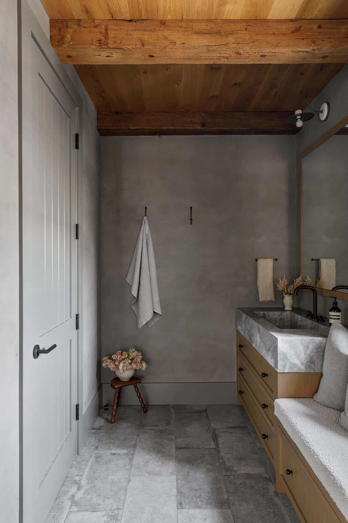 rustic modern bathroom with a walk-in shower