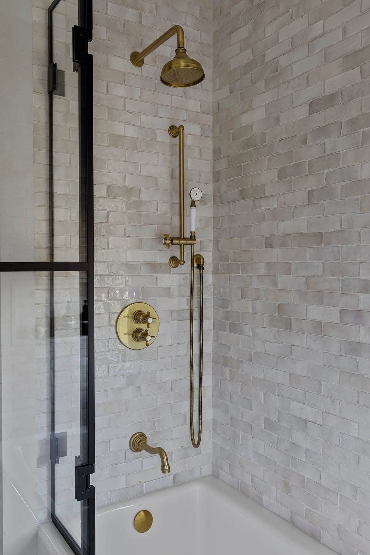 rustic modern girls bathroom with a shower