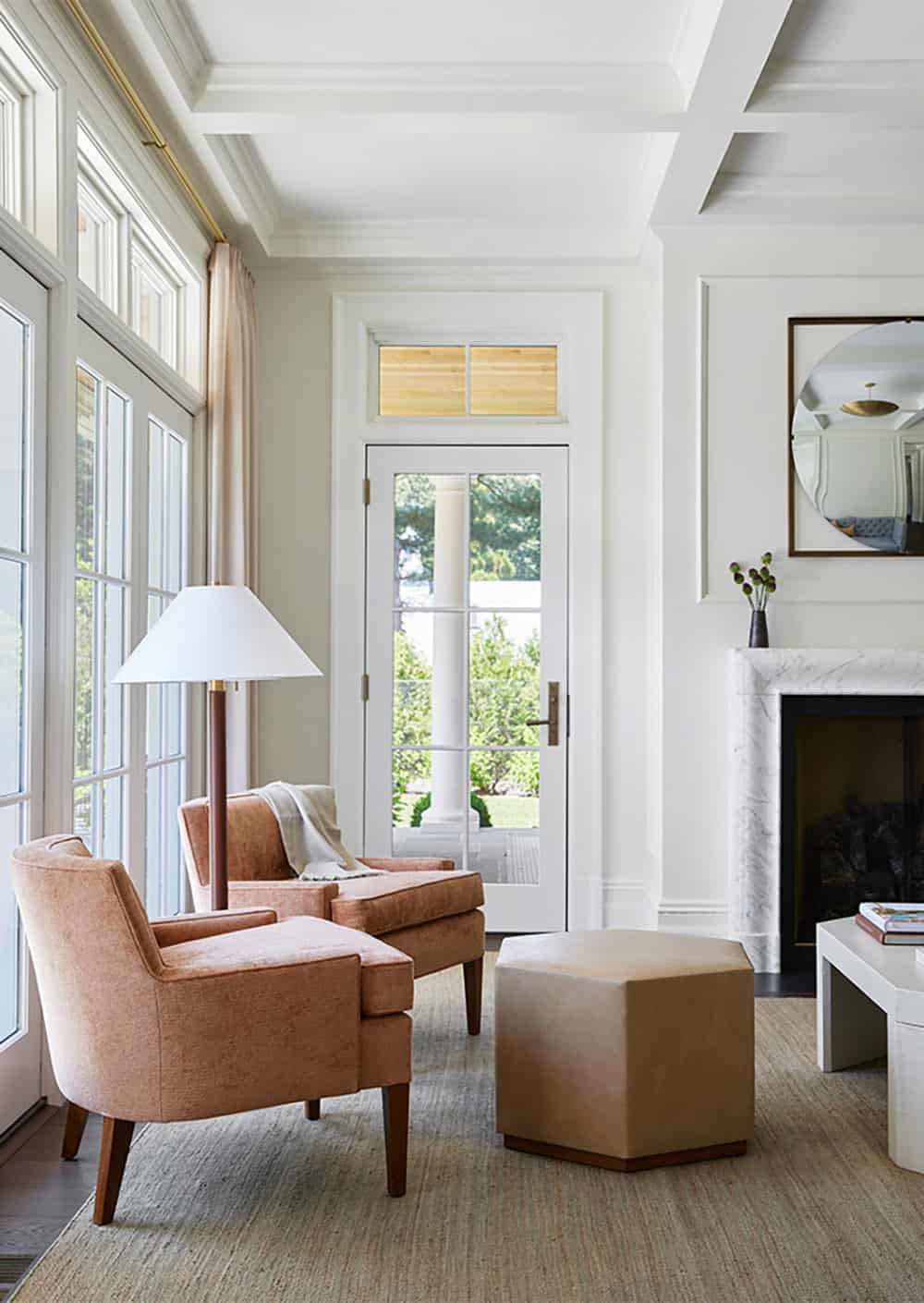 transitional style living room with a fireplace