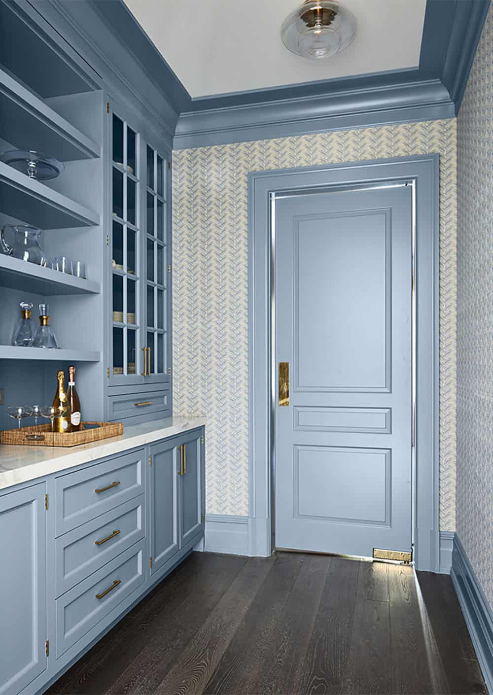 transitional style pantry with a door