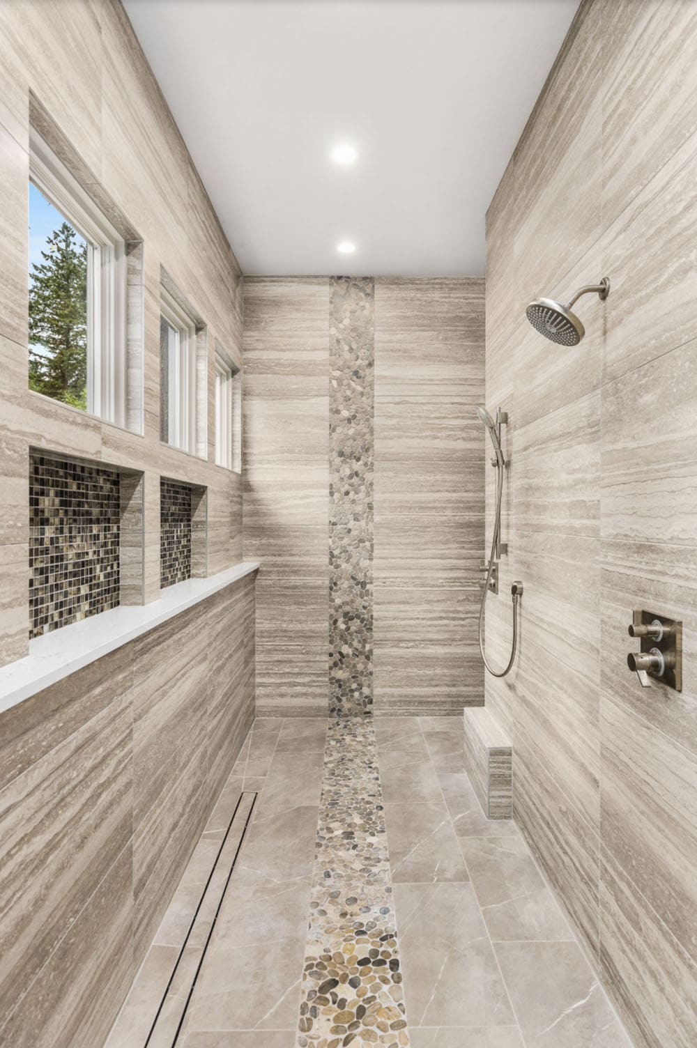 Transitional Bathroom with a walk-in shower