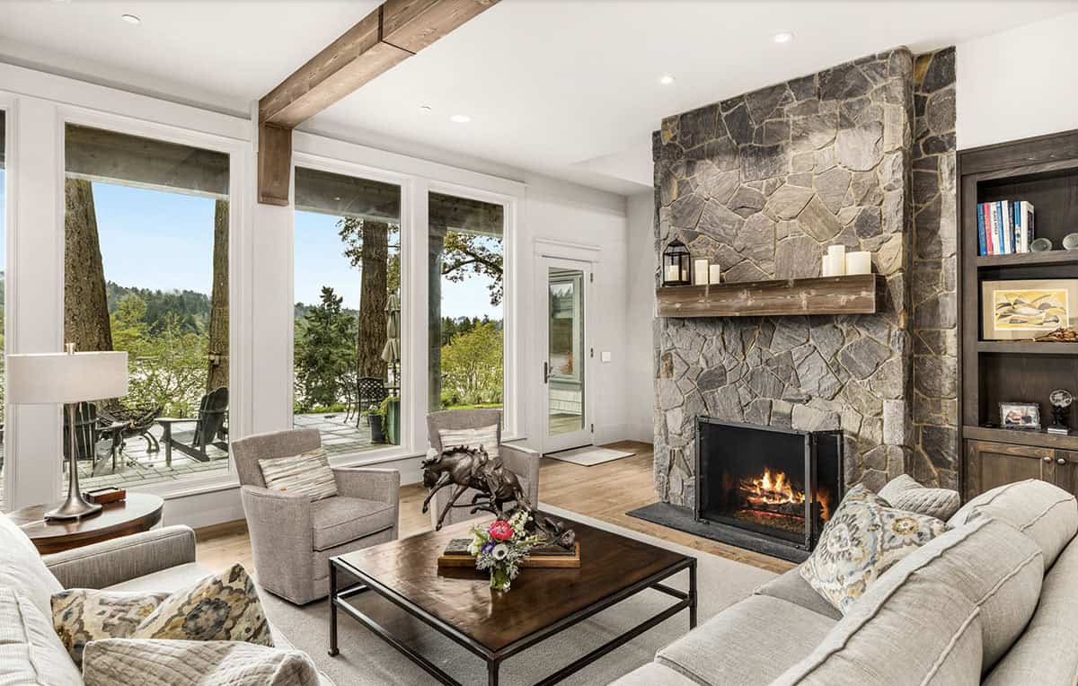 Transitional Living Room with a fireplace