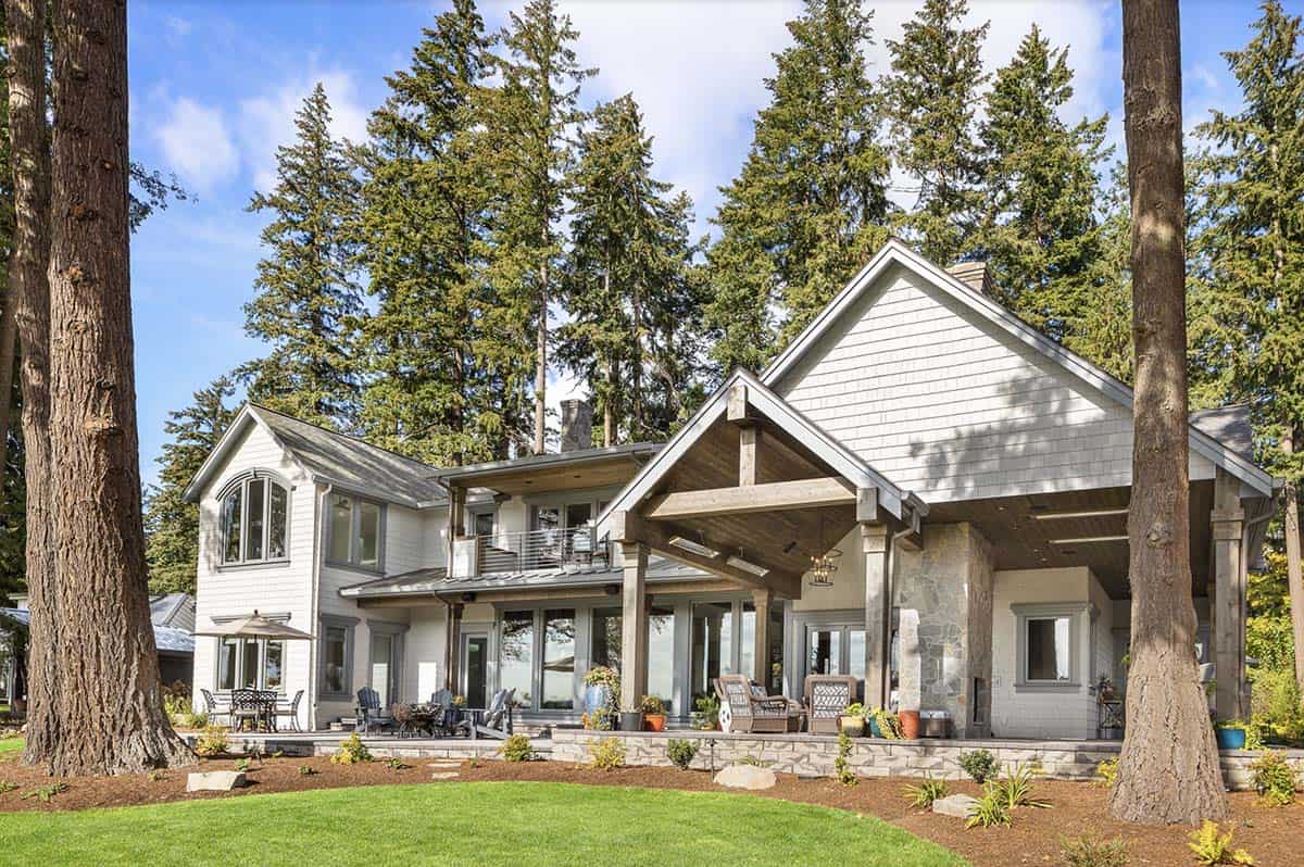 Transitional Lake House Exterior backyard view