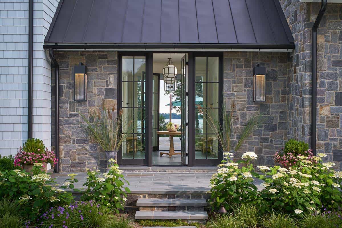 Contemporary exterior entry of Eastern Shore waterfront home