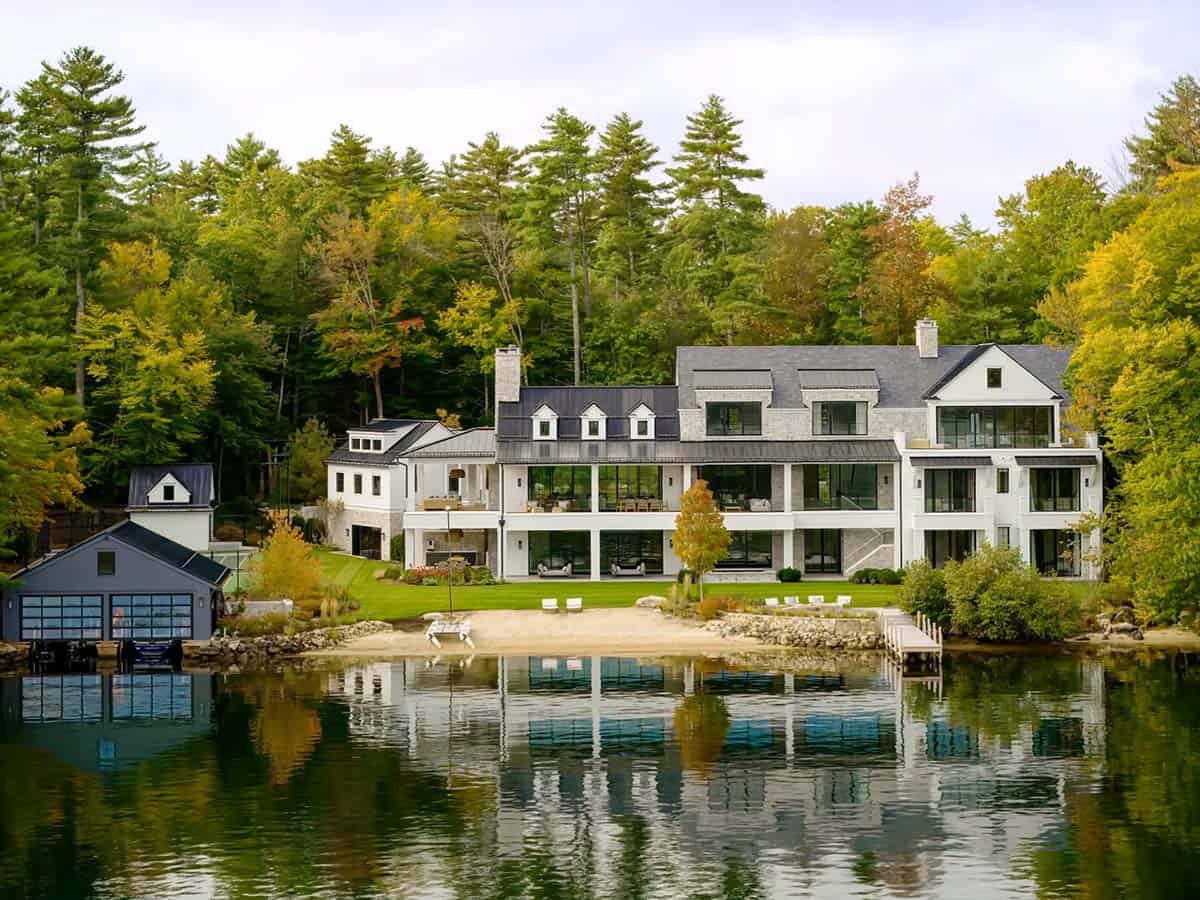 Luxury lakeside family retreat viewed from the water