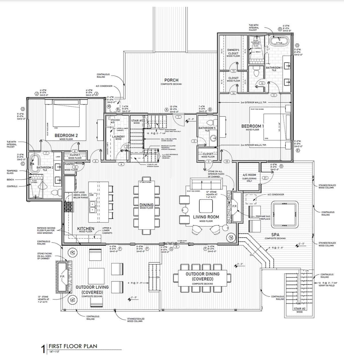 modern rustic cabin retreat floor plan, main level