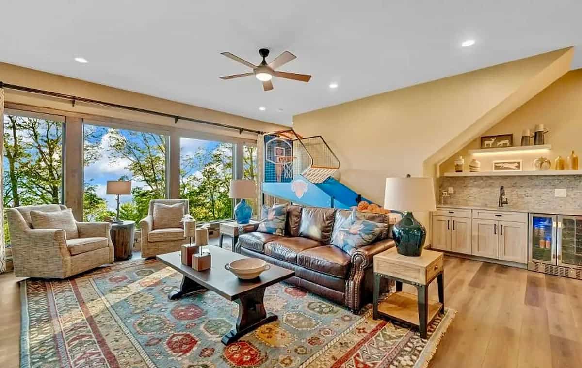 family room with sliding glass doors