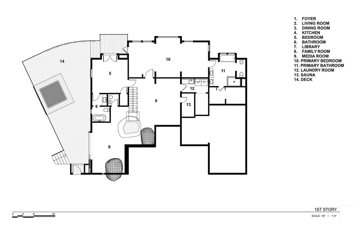 Mountain lodge home first story floor plan