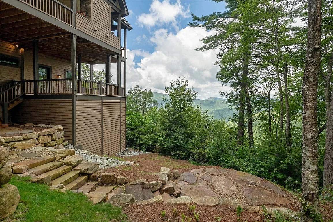 mountain home exterior backyard view overlooking the Blue Ridge Mountains