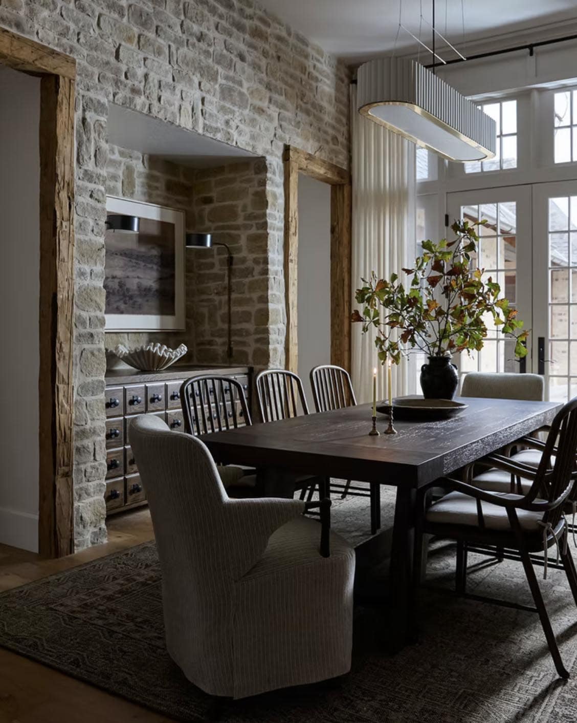Stone and Timber Dining Room with Mixed Seating