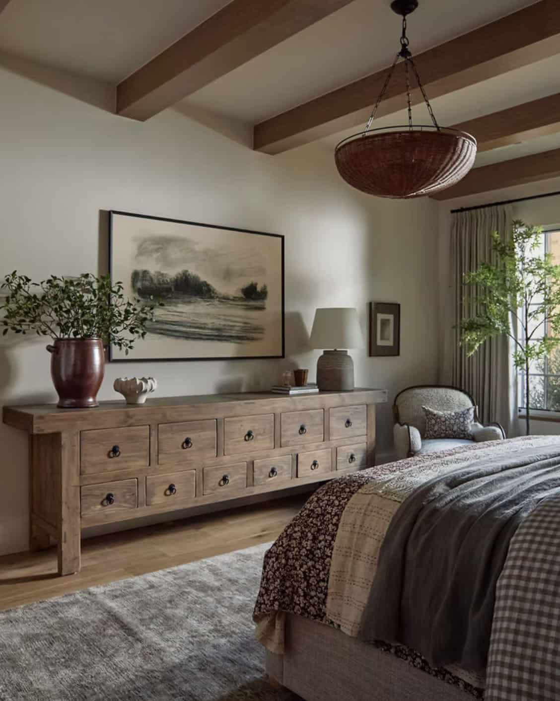 Primary Bedroom with Apothecary Dresser and Landscape Art