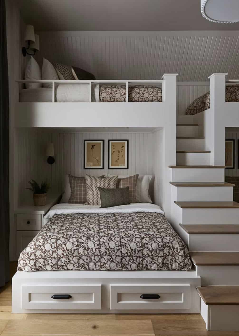 Built-In Bunk Room with Stair Access and Under-Bed Storage