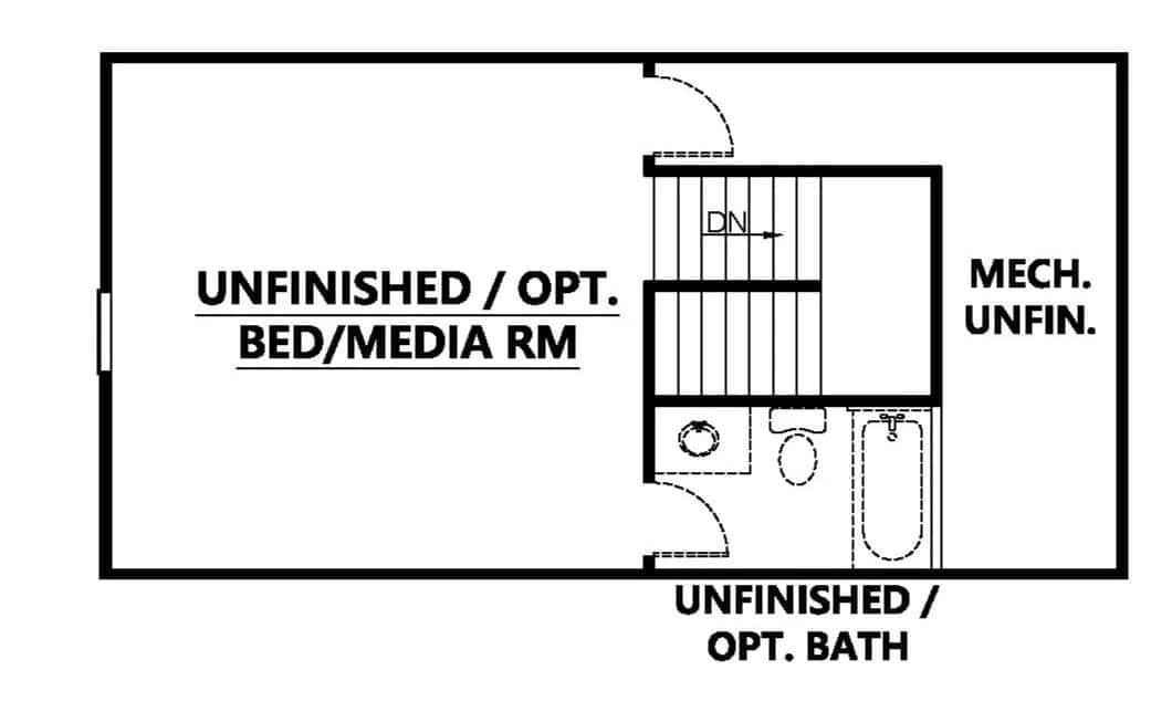 Third floor or bonus level floor plan showing optional unfinished bedroom and media room with optional bath
