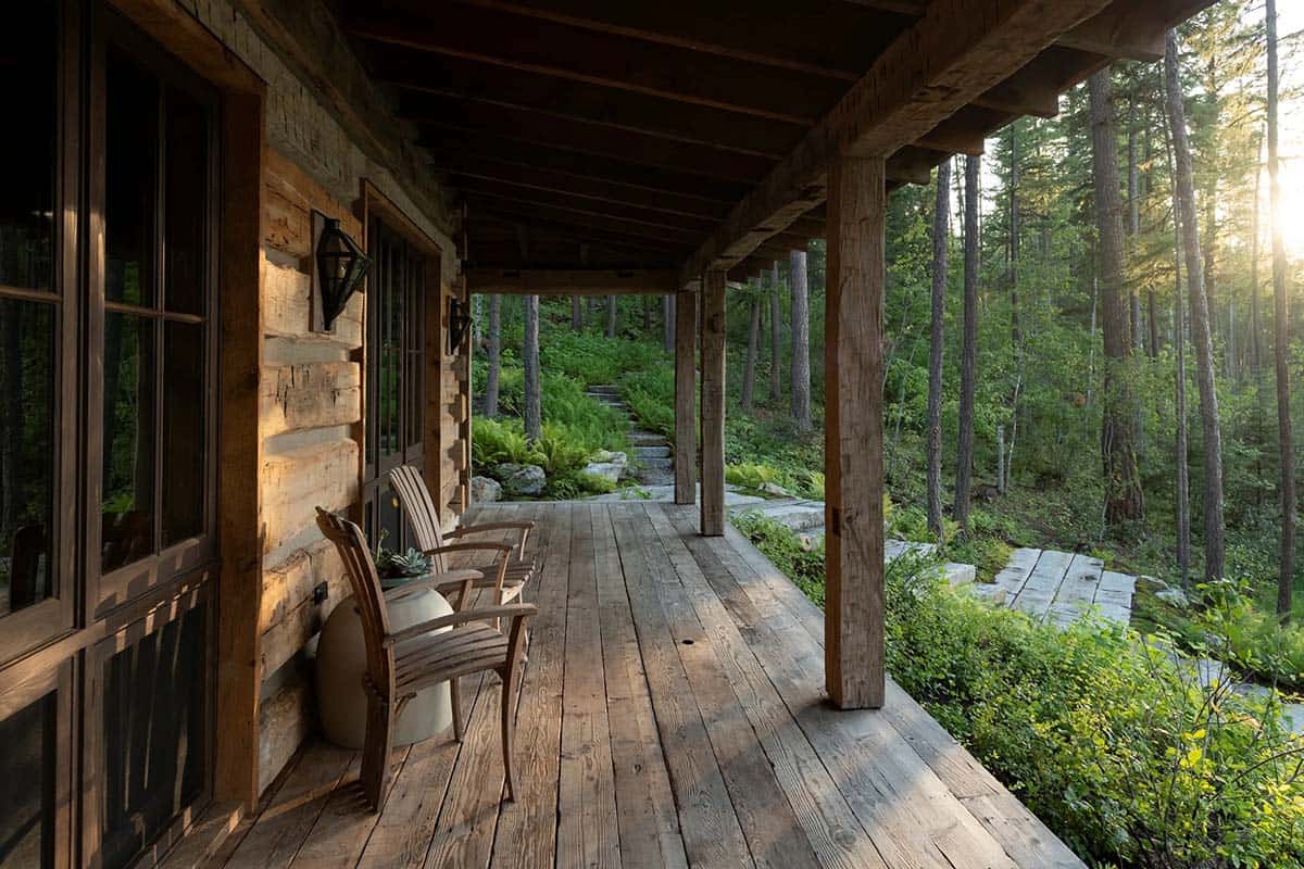 Covered porch of log cabin