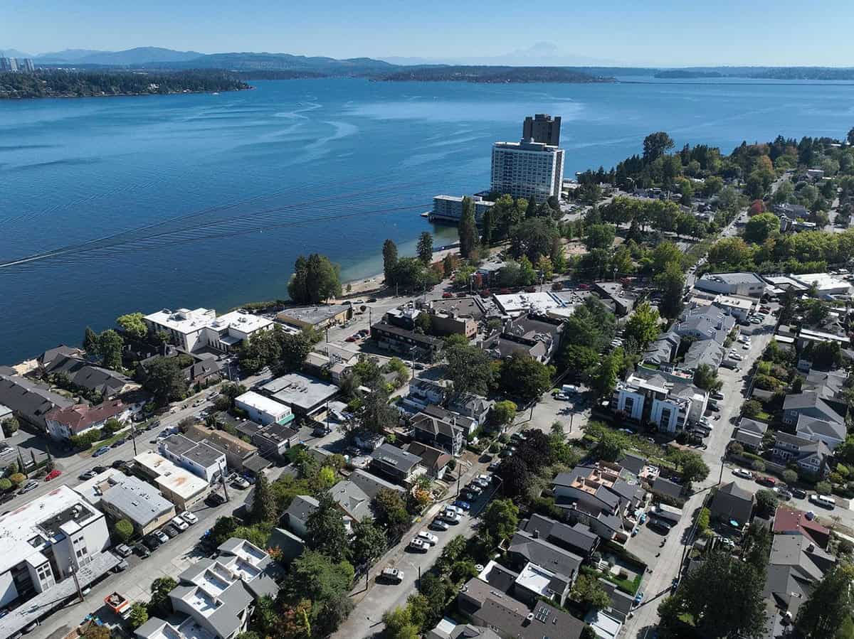 Aerial view of the Madison Park neighborhood along Lake Washington in Seattle