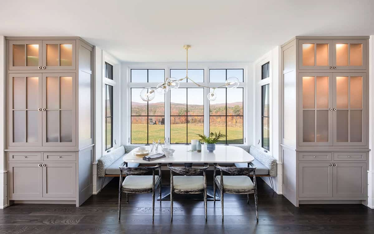 Breakfast nook with built-in cabinetry and mountain view windows