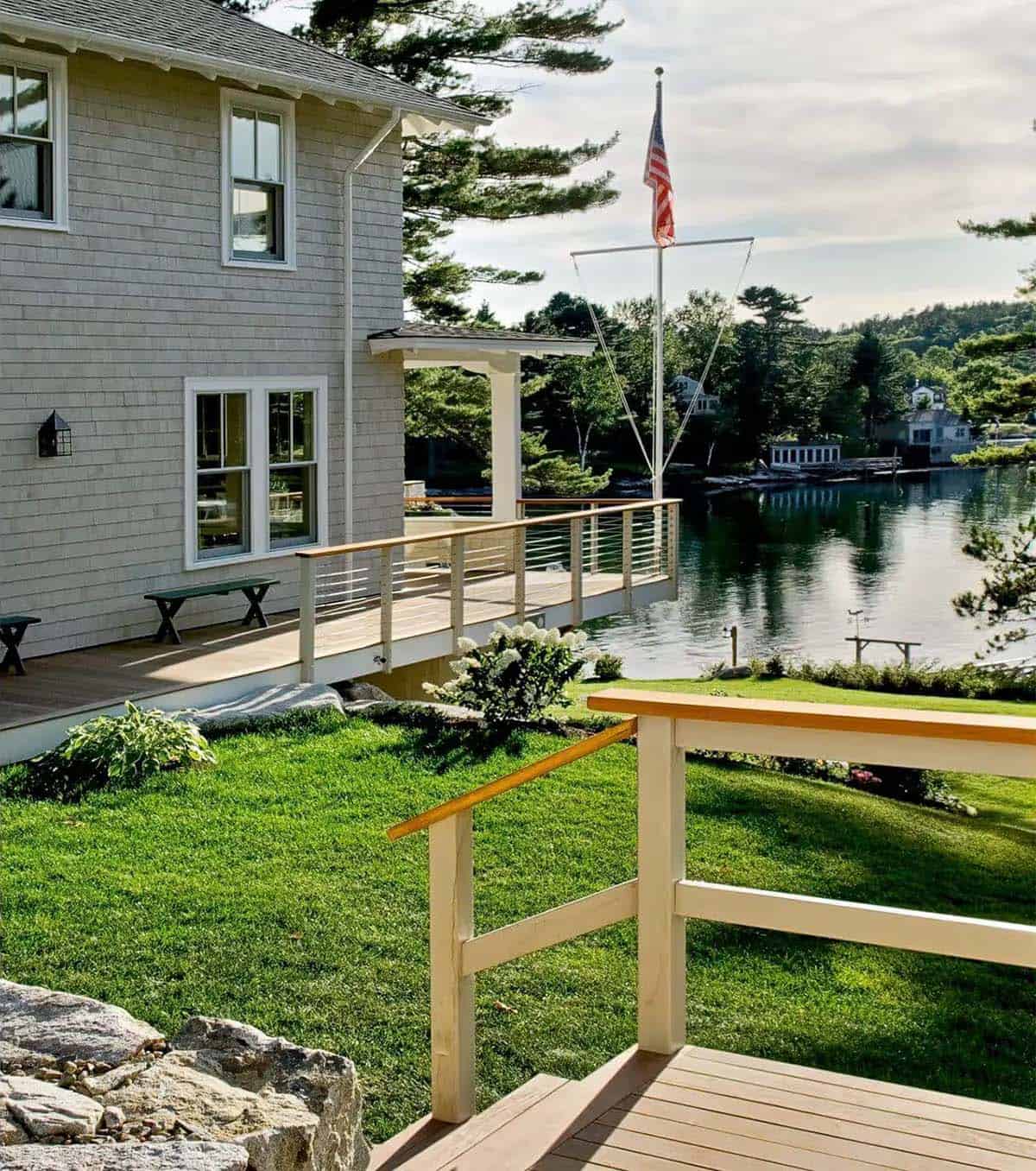 Cable-rail dock walkway leading to the water's edge