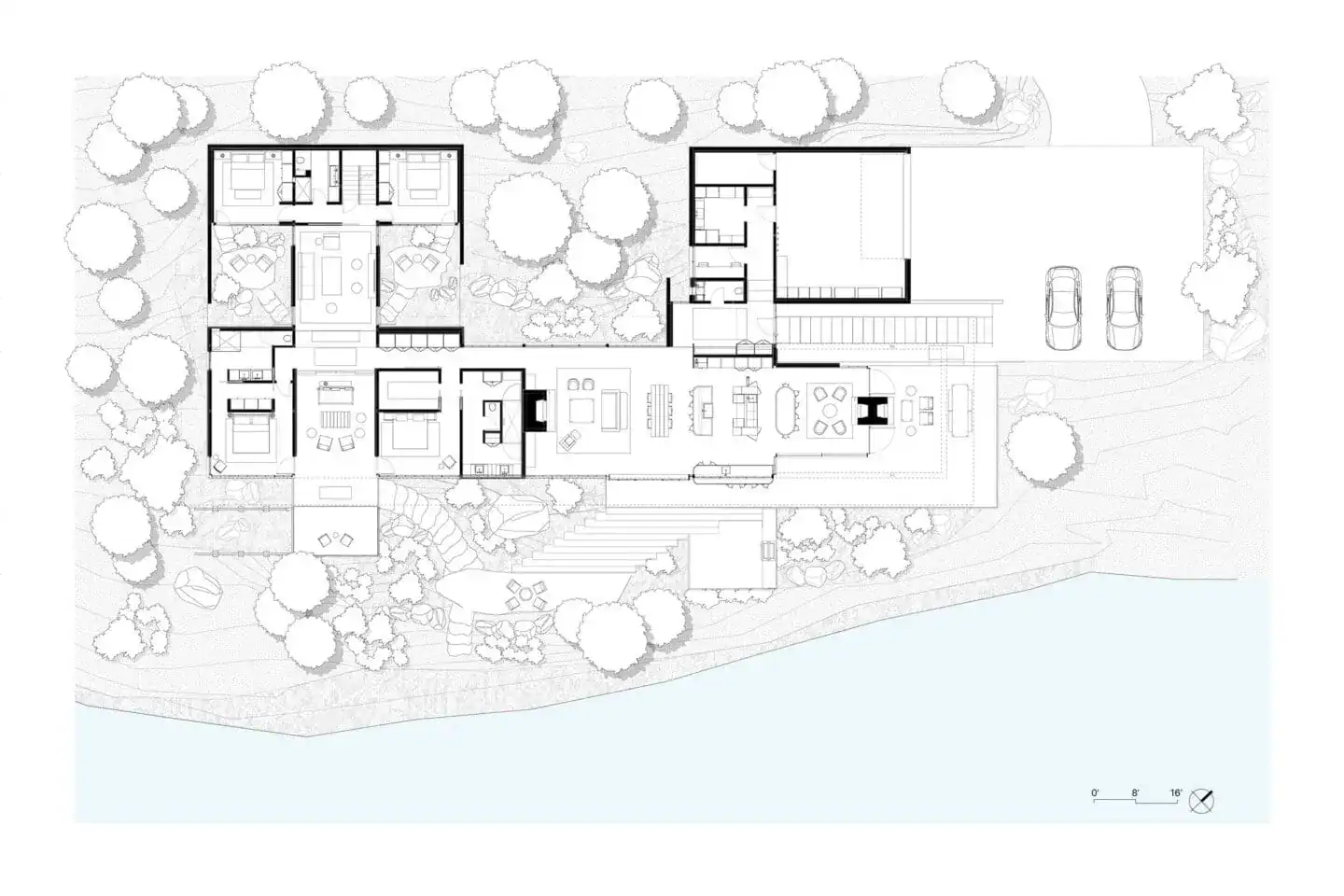 Site plan of the lakefront home and guesthouse