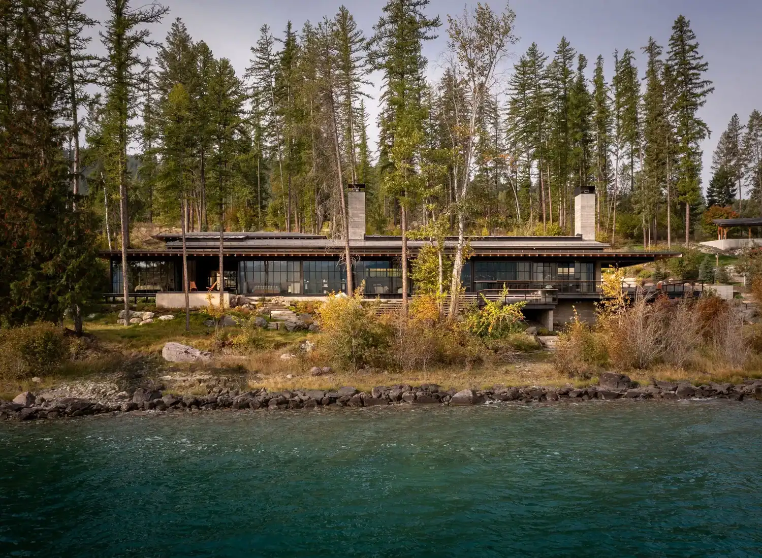 Lakefront house viewed from the water