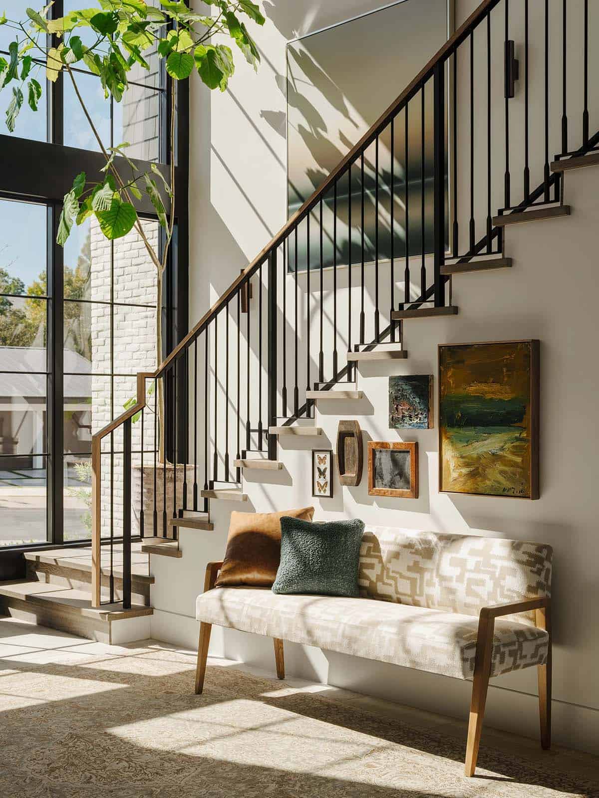 Open entry hall with natural stone flooring